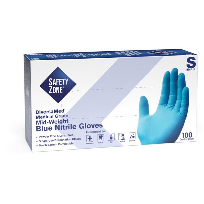 Safety Zone Powder Free Blue Nitrile Gloves - SZNGNEPSM1
