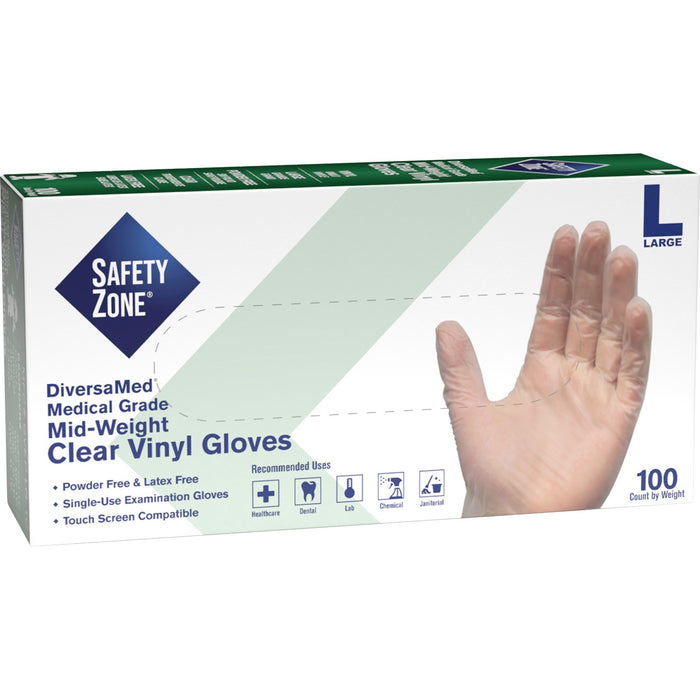 Safety Zone Powder Free Clear Vinyl Gloves - SZNGVEPLG1C