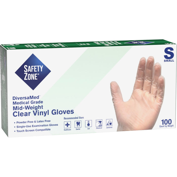 Safety Zone Powder Free Clear Vinyl Gloves - SZNGVEPSM1C