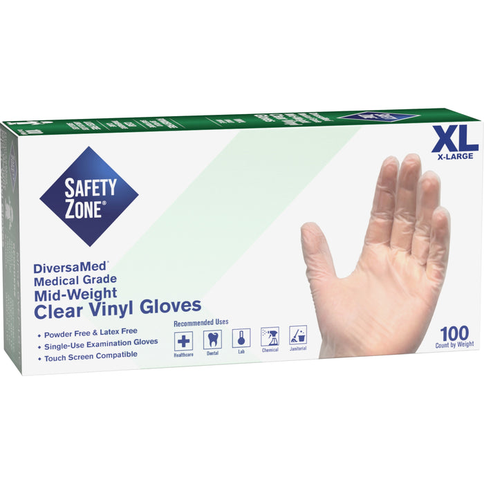Safety Zone Powder Free Clear Vinyl Gloves - SZNGVEPXL1C