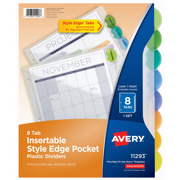 Avery&reg; Insertable Style Edge Plastic Dividers with Pockets, 8-tab - AVE11293