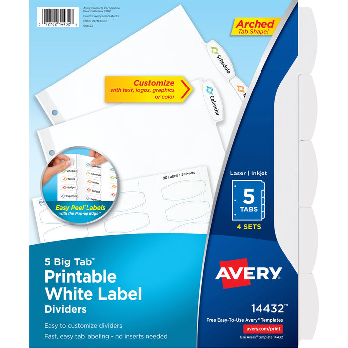 Avery&reg; Big Tab Printable Label Dividers, Easy Peel Labels, 5 Tabs - AVE14432