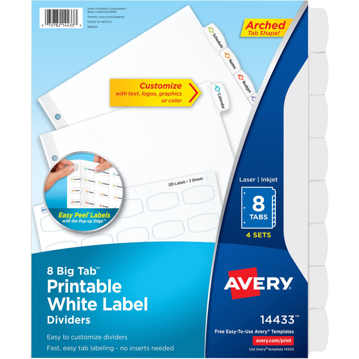 Avery&reg; Big Tab Printable Label Dividers, Easy Peel Labels, 8 Tabs - AVE14433