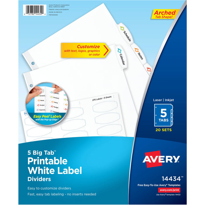 Avery&reg; Big Tab Printable White Label Dividers - AVE14434