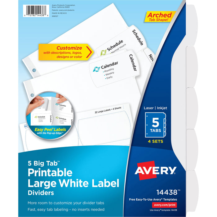 Avery&reg; Big Tab Printable Large White Label Dividers - AVE14438