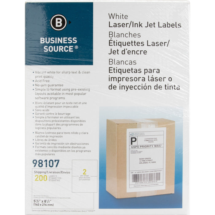 Business Source Bright White Premium-quality Internet Shipping Labels - BSN98107