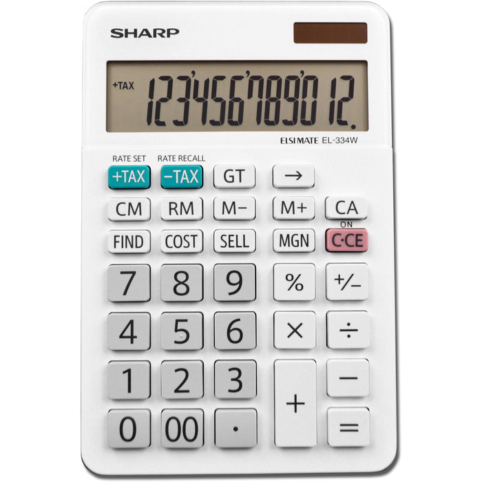 Sharp EL-334WB 12 Digit Professional Large Desktop Calculator with Kick Stand Display - SHREL334W