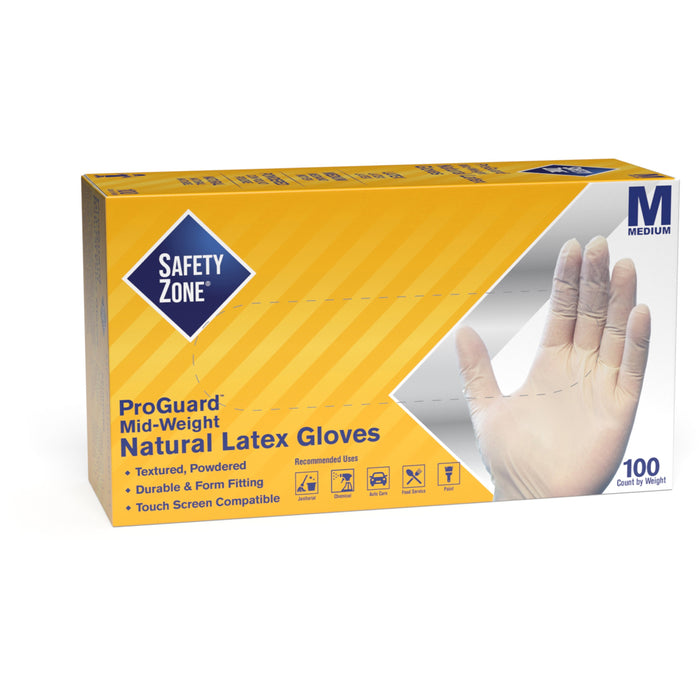 Safety Zone Powdered Natural Latex Gloves - SZNGRDRMD1T