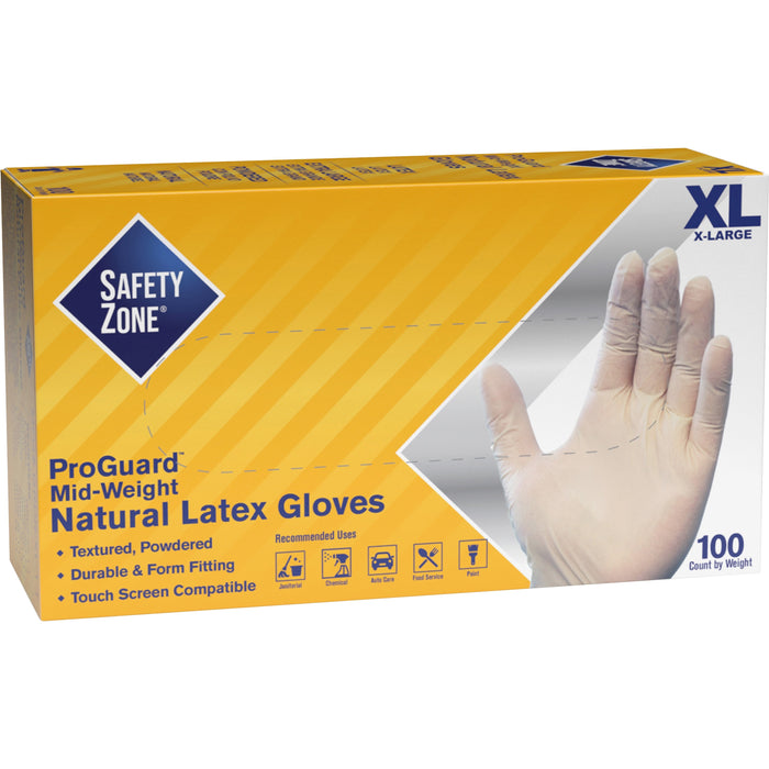 Safety Zone Powdered Natural Latex Gloves - SZNGRDRXL1T