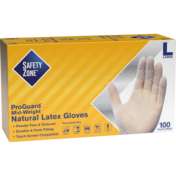 Safety Zone Powder Free Natural Latex Gloves - SZNGRPRLG1T
