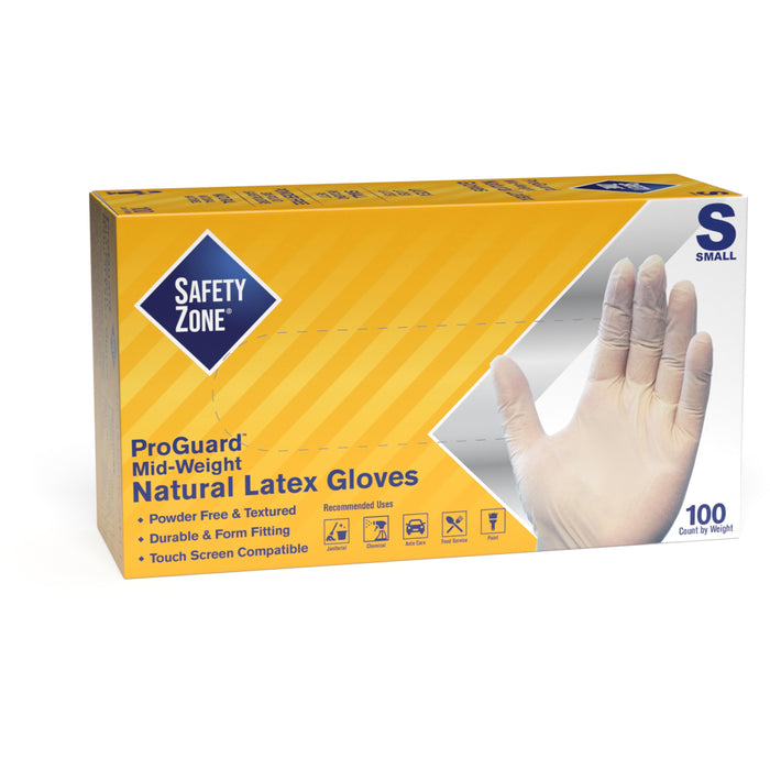 Safety Zone Powder Free Natural Latex Gloves - SZNGRPRSM1T