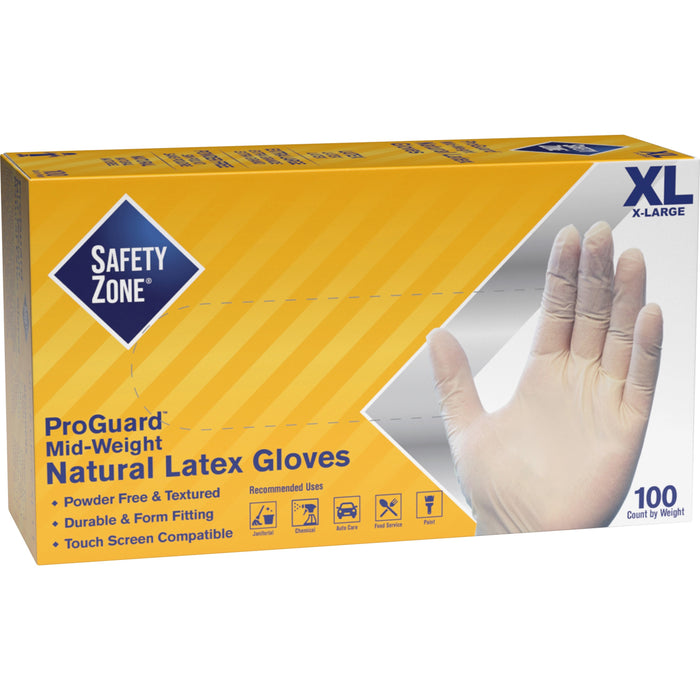 Safety Zone Powder Free Natural Latex Gloves - SZNGRPRXL1T