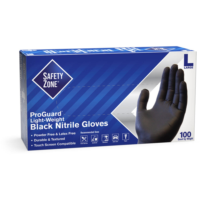Safety Zone Powder Free Black Nitrile Gloves - SZNGNPRLGBK