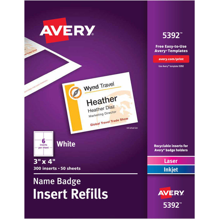 Avery&reg; Laser/Inkjet Badge Insert Refills - AVE5392