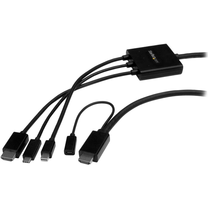 StarTech.com USB-C HDMI Cable Adapter - 6 ft / 2m - 4K - Thunderbolt Compatible - HDMI / USB C / Mini DisplayPort to HDMI Cable - STCCMDPHD2HD