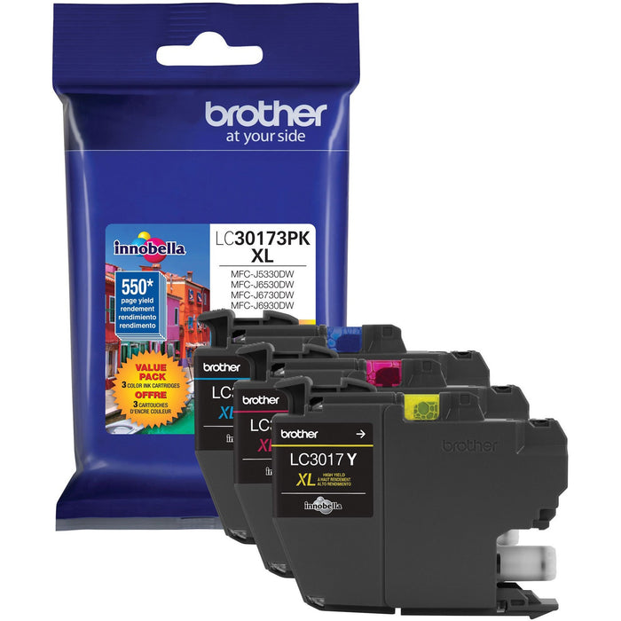 Brother LC30173PK Original High Yield Inkjet Ink Cartridge - Cyan, Magenta, Yellow - 3 / Pack - BRTLC30173PK