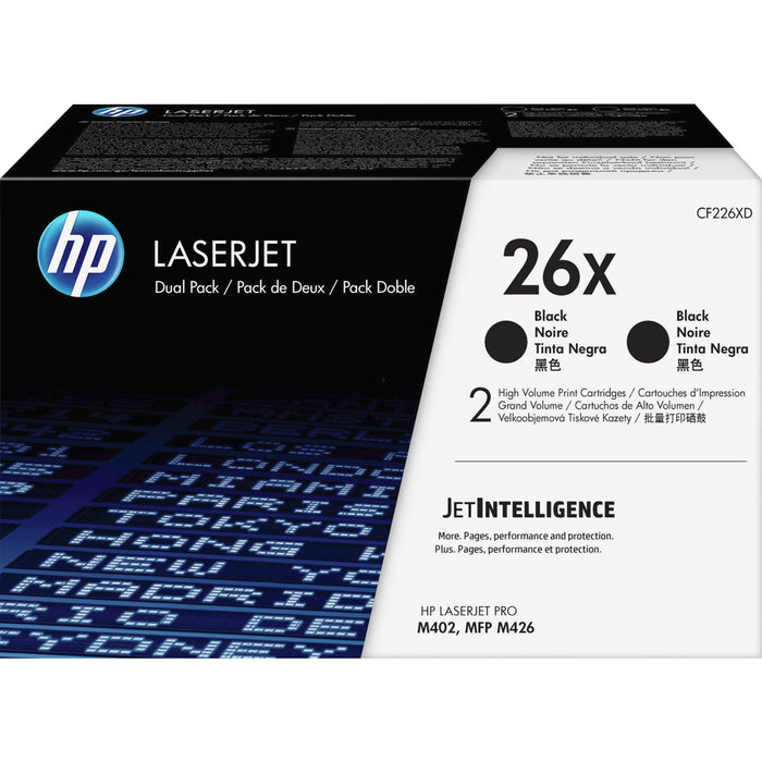 HP 26X (CF226XD) Original High Yield Laser Toner Cartridge - Black - 2 / Carton - HEWCF226XD