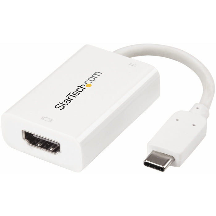 StarTech.com USB C to HDMI 2.0 Adapter 4K 60Hz with 60W Power Delivery Pass-Through Charging - USB Type-C to HDMI Video Converter - White - STCCDP2HDUCPW