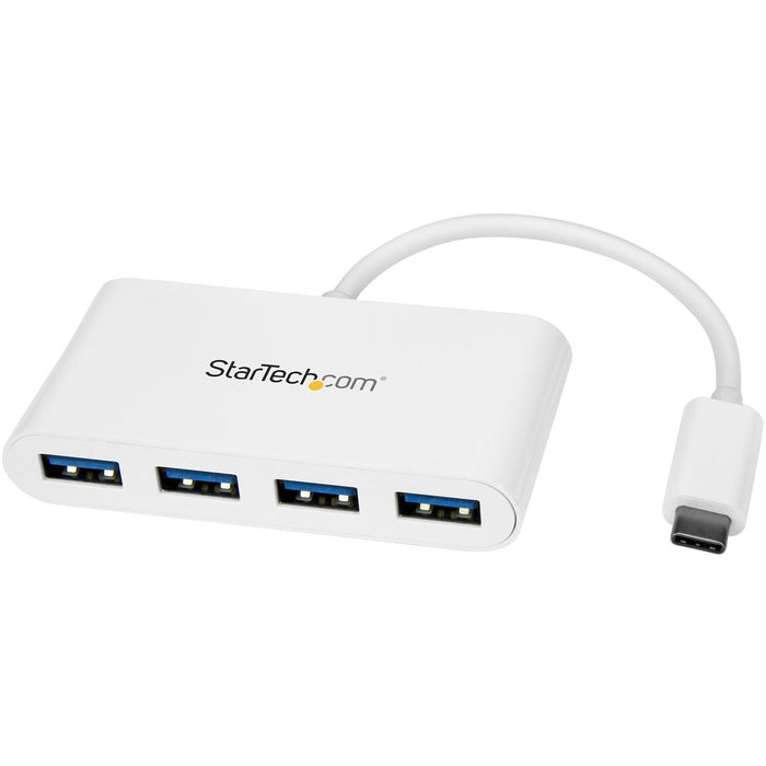 StarTech.com 4 Port USB C Hub with 4x USB-A (USB 3.0 SuperSpeed 5Gbps) - USB Bus Powered - Portable/Laptop USB Type-C Adapter Hub - White - STCHB30C4ABW