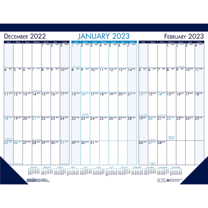 House of Doolittle 3-month View Monthly Desk Pad Calendar - HOD136