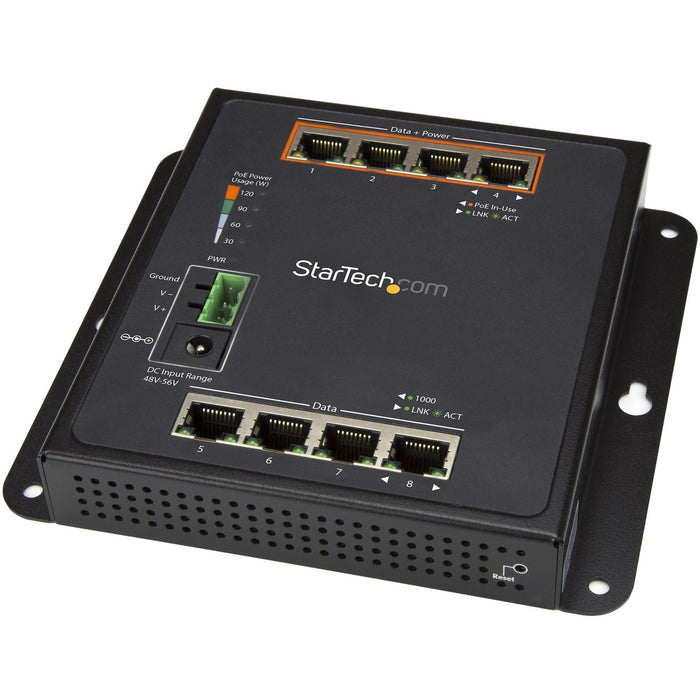StarTech.com Industrial 8 Port Gigabit PoE Switch - 4 x PoE+ 30W - Power Over Ethernet GbE Layer/L2 Managed Network Switch -40C to +75C - STCIES81GPOEW