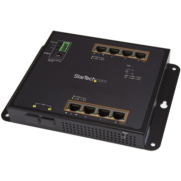 StarTech.com Industrial 8 Port Gigabit PoE+ Switch w/2 SFP MSA Slots 30W Layer/L2 Switch Managed Ethernet Network Switch IP-30/-40C to 75C - STCIES101GP2SFW