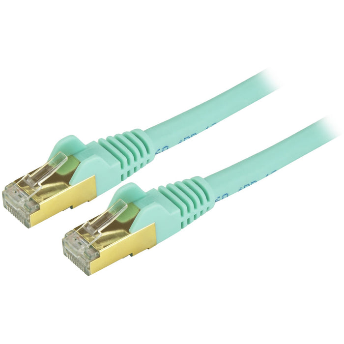 StarTech.com 35ft CAT6a Ethernet Cable - 10 Gigabit Category 6a Shielded Snagless 100W PoE Patch Cord - 10GbE Aqua UL Certified Wiring/TIA - STCC6ASPAT35AQ