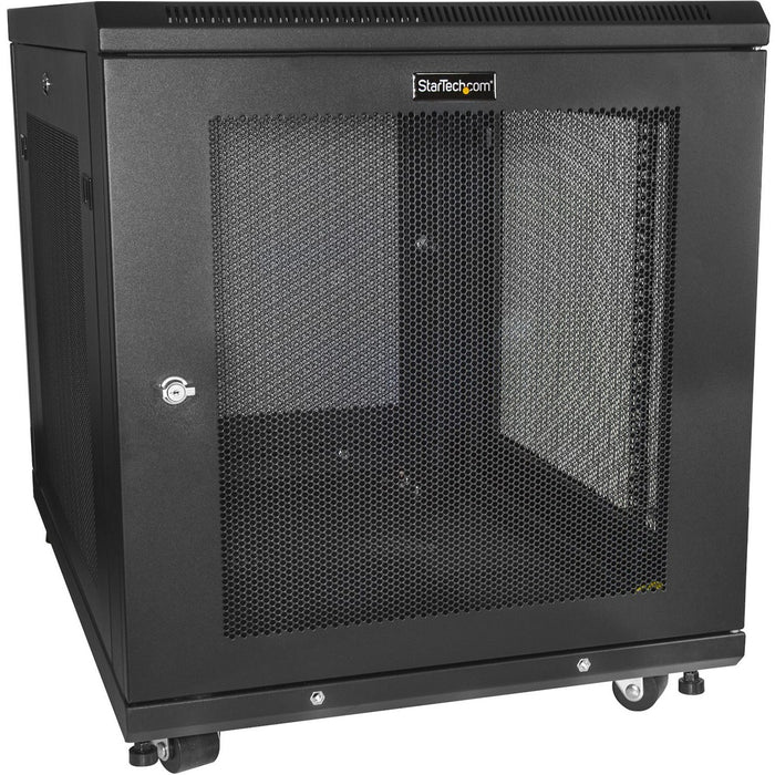 StarTech.com 12U 19" Server Rack Cabinet 4 Post Adjustable Depth 2-30" w/Casters/Cable Management/1U Shelf, Locking Doors and Side Panels - STCRK1233BKM