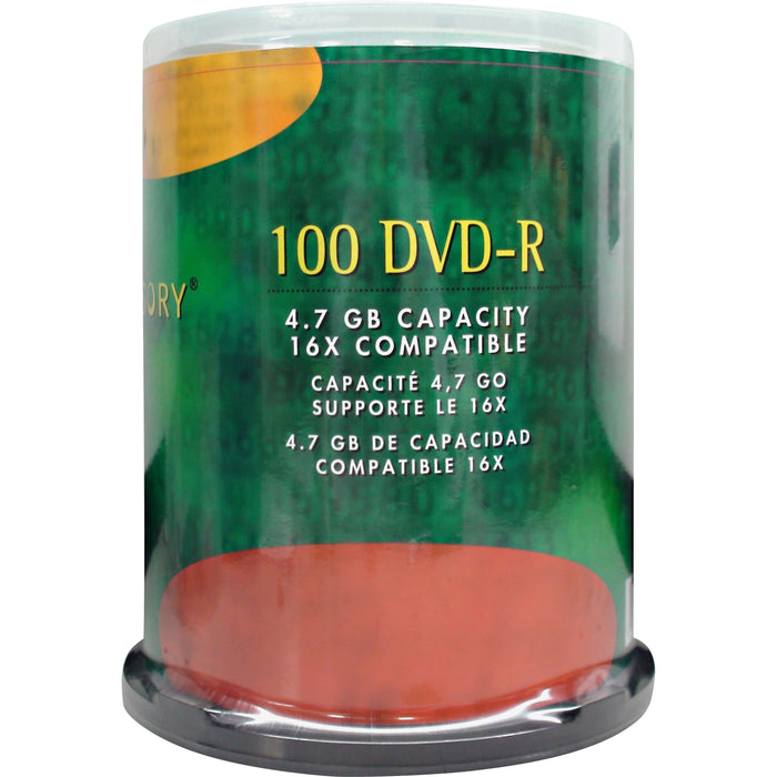 Compucessory DVD Recordable Media - DVD-R - 16x - 4.70 GB - 100 Pack - CCS72103
