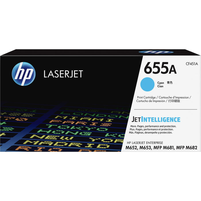 HP 655A (CF451A) Original Laser Toner Cartridge - Cyan - 1 Each - HEWCF451A