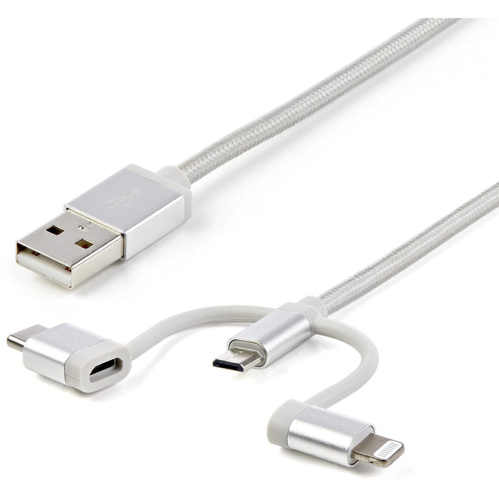 StarTech.com 1m USB Multi Charging Cable - Braided - Apple MFi Certified - USB 2.0 - Charge 1x device at a time - For USB-C or Lightning devices attach the corresponding connector of the cable to the - STCLTCUB1MGR