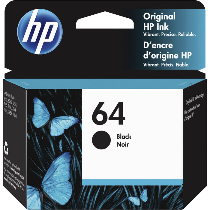 HP 64 (N9J90AN) Original Inkjet Ink Cartridge - Black - 1 Each - HEWN9J90AN