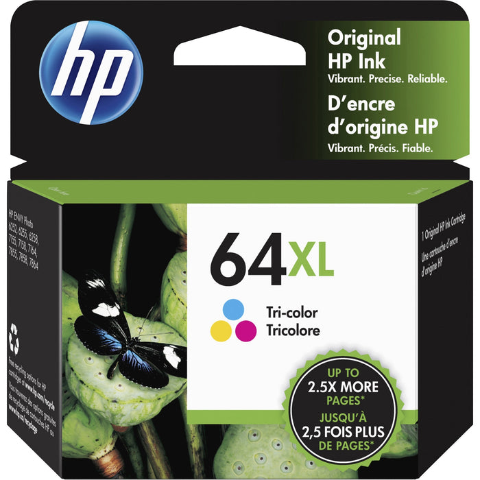 HP 64XL (N9J91AN) Original High Yield Inkjet Ink Cartridge - Tri-color - 1 Each - HEWN9J91AN