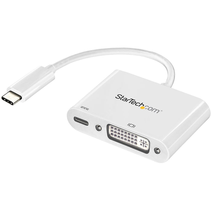 StarTech.com USB C to DVI Adapter with 60W Power Delivery Pass-Through - 1080p USB Type-C to DVI-D Video Display Converter - White - STCCDP2DVIUCPW