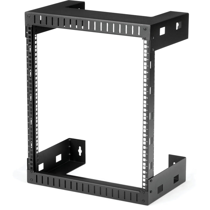 StarTech.com 12U 19" Wall Mount Network Rack, 12" Deep 2 Post Open Frame Server Room Rack for Data/AV/IT/Computer Equipment/Patch Panel with Cage Nuts & Screws 200lb Weight Capacity, Black - STCRK12WALLO