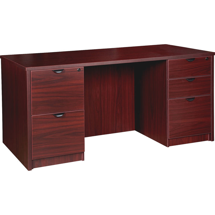 Lorell Prominence 2.0 Mahogany Laminate Double-Pedestal Desk - 5-Drawer - LLRPD3060DPMY