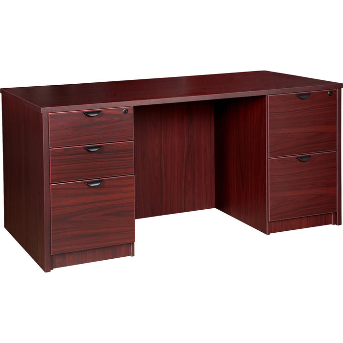 Lorell Prominence 2.0 Mahogany Laminate Double-Pedestal Desk - 5-Drawer - LLRPD3066DPMY