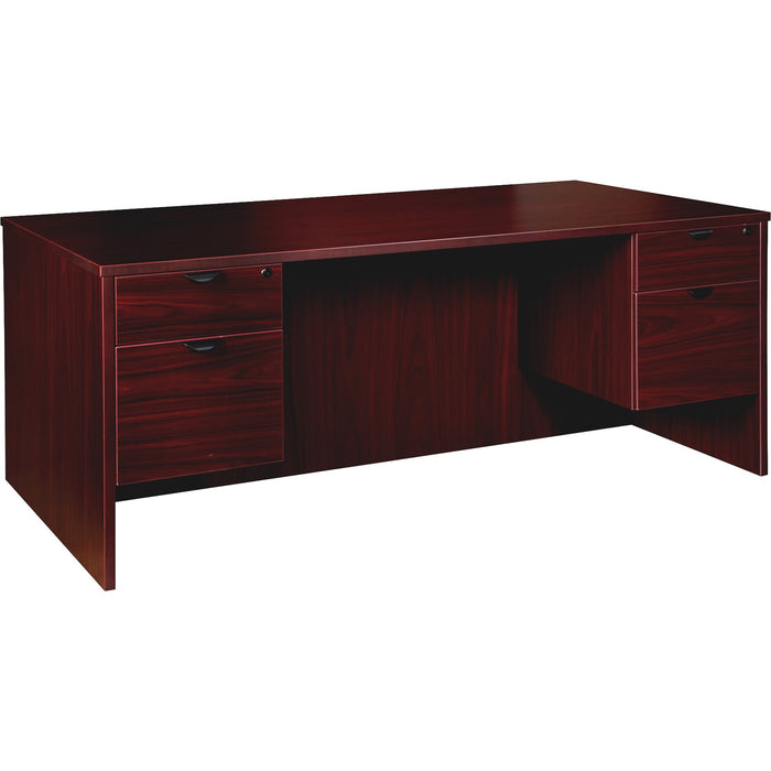 Lorell Prominence 2.0 Mahogany Laminate Double-Pedestal Desk - 2-Drawer - LLRPD3672QDPMY