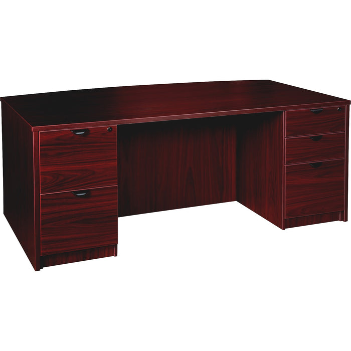 Lorell Prominence 2.0 Mahogany Laminate Double-Pedestal Desk - 5-Drawer - LLRPD4272DPMY