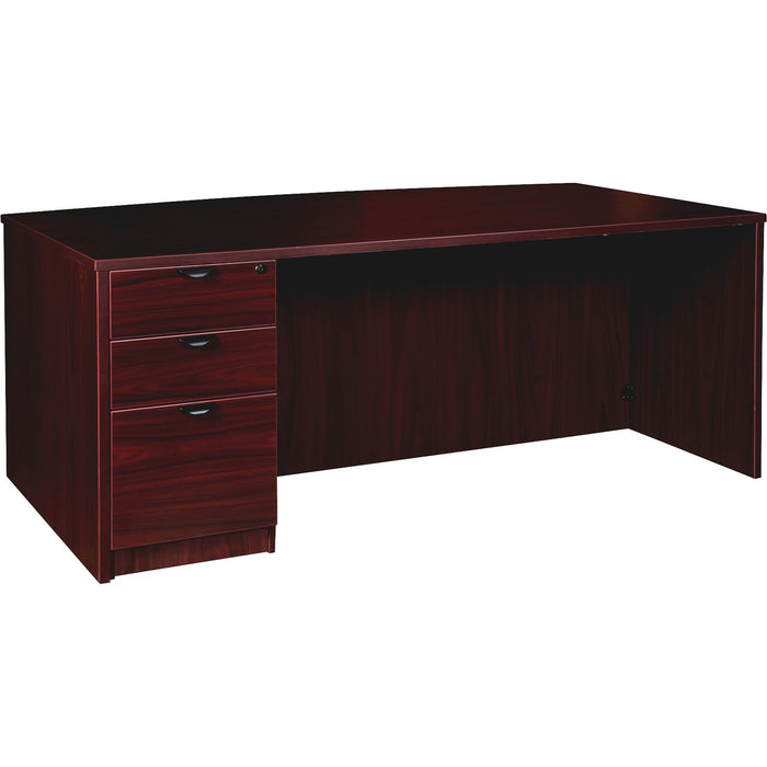Lorell Prominence 2.0 Mahogany Laminate Left-Pedestal Bowfront Desk - 3-Drawer - LLRPD4272LSPBMY