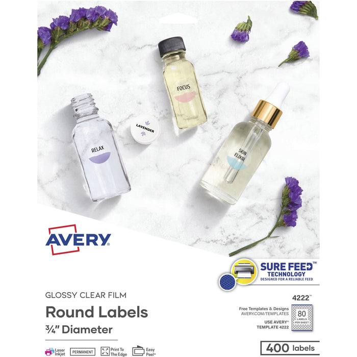Avery&reg; Sure Feed Glossy Clear Round Labels - AVE4222