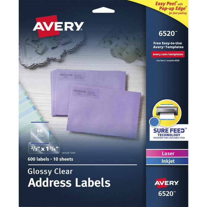 Avery&reg; Easy Peel High Gloss Clear Mailing Labels - AVE6520