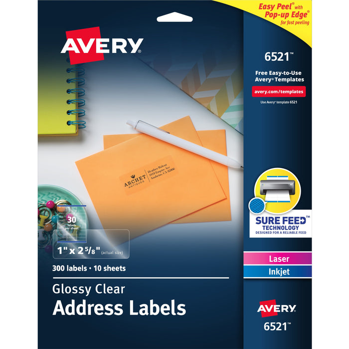 Avery&reg; Easy Peel High Gloss Clear Mailing Labels - AVE6521