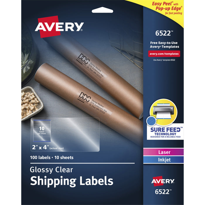 Avery&reg; Easy Peel High Gloss Clear Mailing Labels - AVE6522
