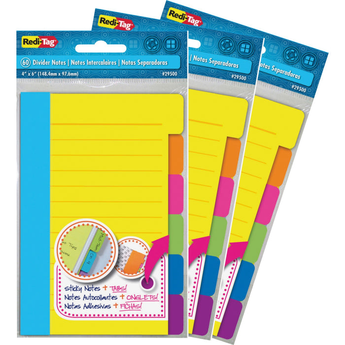 Redi-Tag Assorted Tab Ruled Sticky Notes - RTG10245