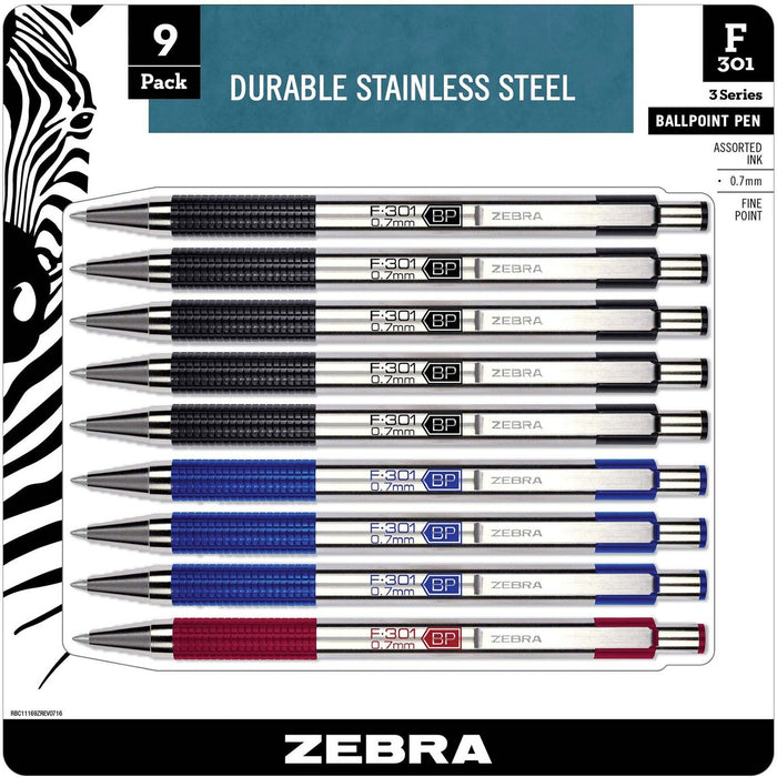 Zebra Pen F-301 Stainless Steel Ballpoint Pens - ZEB11169