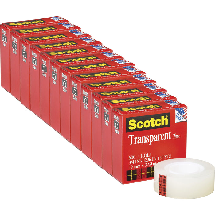 Scotch Transparent Tape - 3/4"W - MMM600341296PK