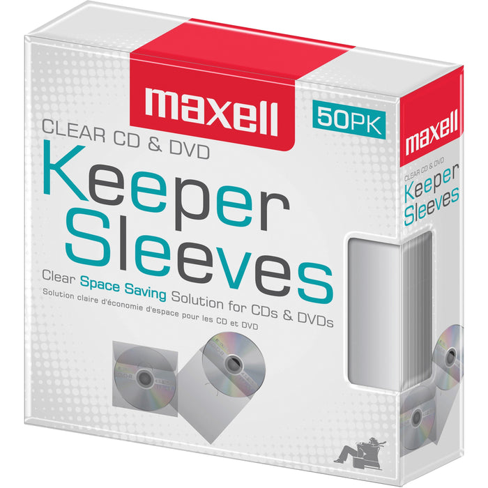 Maxell CD/DVD Keeper Sleeves - Clear (50 Pack) - MAX190150