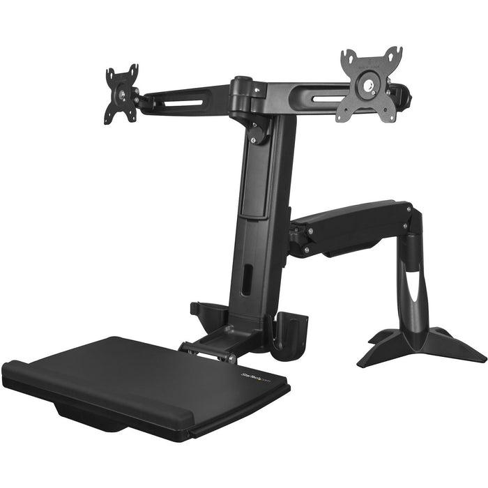 StarTech.com Sit Stand Dual Monitor Arm - Desk Mount Standing Computer Workstation 24" Displays - Adjustable Stand Up Arm w/ Keyboard Tray - STCARMSTSCP2