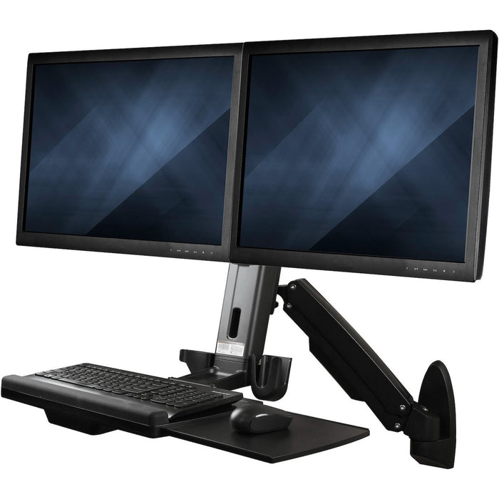 StarTech.com Wall Mount Workstation, Full Motion Standing Desk with Ergonomic Height Adjustable Dual VESA Monitor & Keyboard Tray Arm - STCWALLSTS2